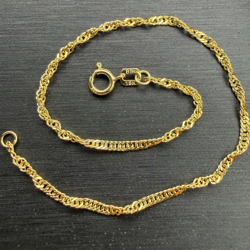 Solid 18k Italian Yellow Gold Twisted Singapore Bracelet 7” Long 1.8mm Wide